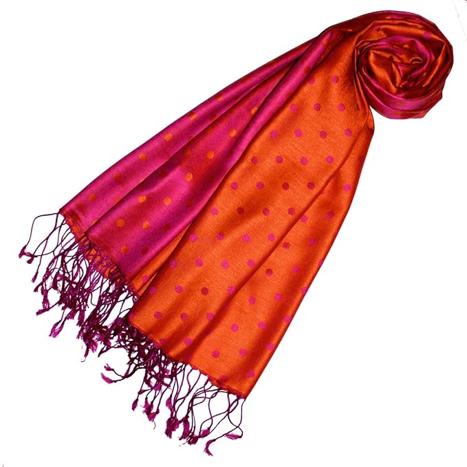 Lorenzo Cana Luxus Damen Pashmina 70% Seide 30% Viskose mit Punkten Schaltuch 70 cm x 190 cm zweifarbig Rosa Orange Pink Scha