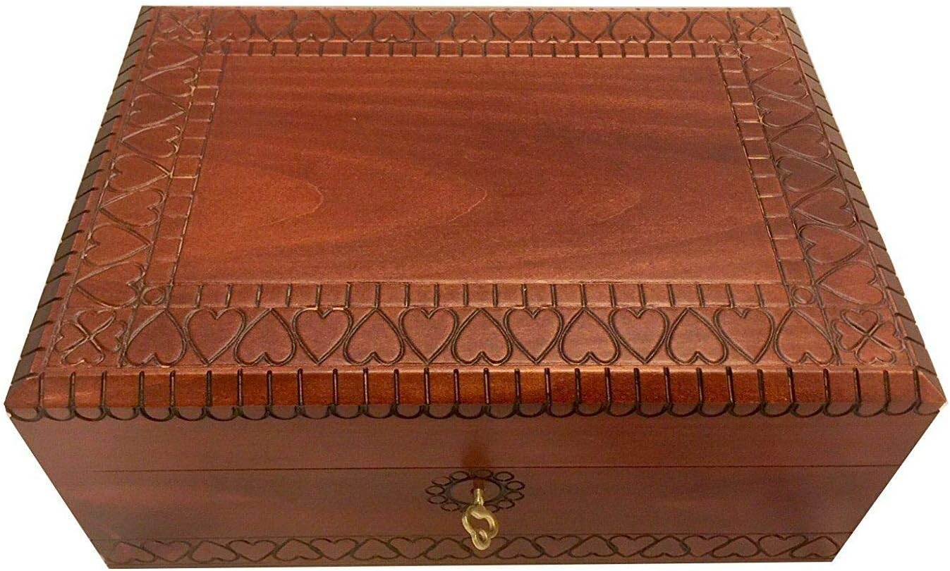 Extra Large Wooden Box with Lock and Key Polish Handmade Linden Wood