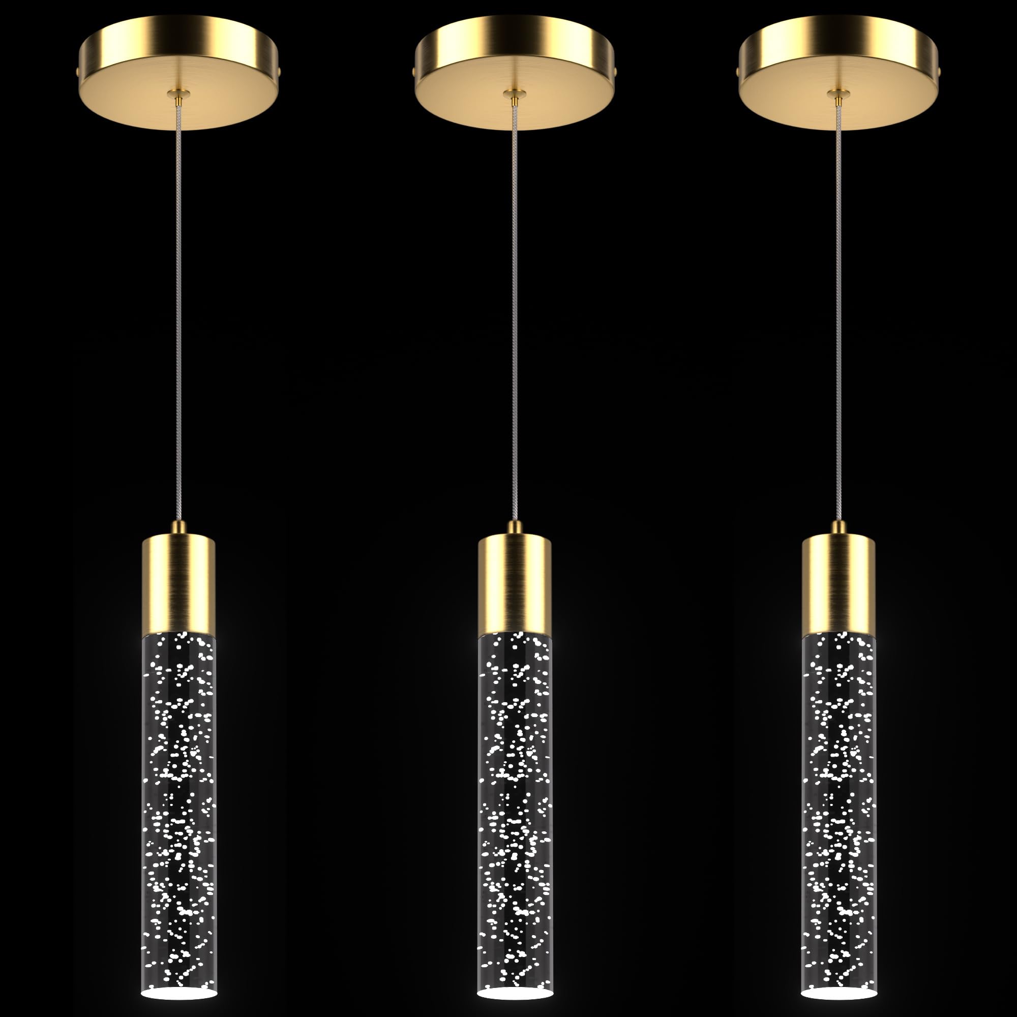 Photo 1 of Esfos Pendant Lights Kitchen Island, 6500K Modern Kitchen Island Lights Brushed Gold, 3 Pack Ceiling Lighting Fixtures with Crystal Bubble, Integrated LED Hanging Light for Dining Room Restaurant