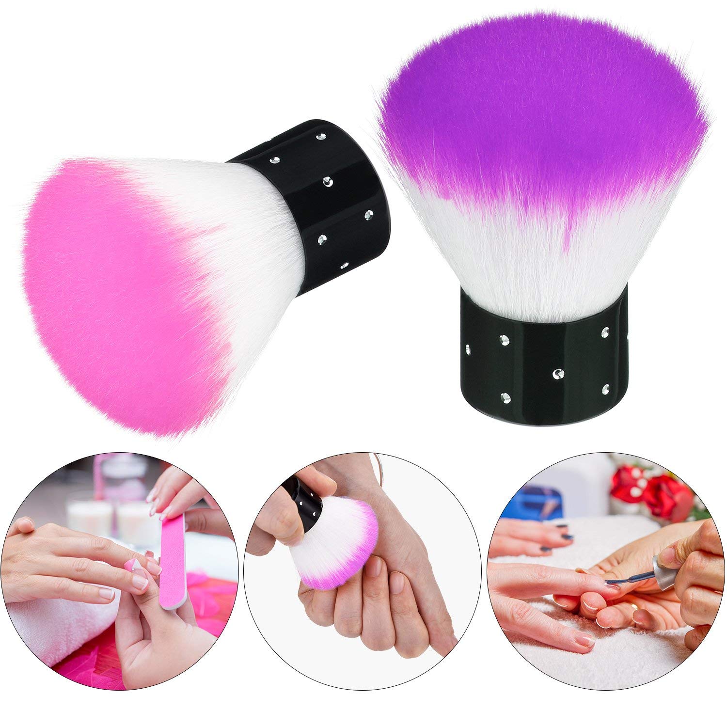 4 Pieces Nail Art Dust Brush Soft Nail Art Dust Remover Powder Cleaner Kabuki Brushes Makeup Powder Blush Brushes Nail Art Tools (Pink, Purple): Beauty