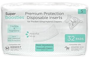 Overnight Diaper Leak Stopper, Super Boosties Disposable Inserts, Use with Pampers Sizes 2-6, Honest Hybrid Diaper Cover Sz Small, Amazing Baby Cover Sz 2, Pocket-Sling Compatible, 4.3x11 in, 32 count