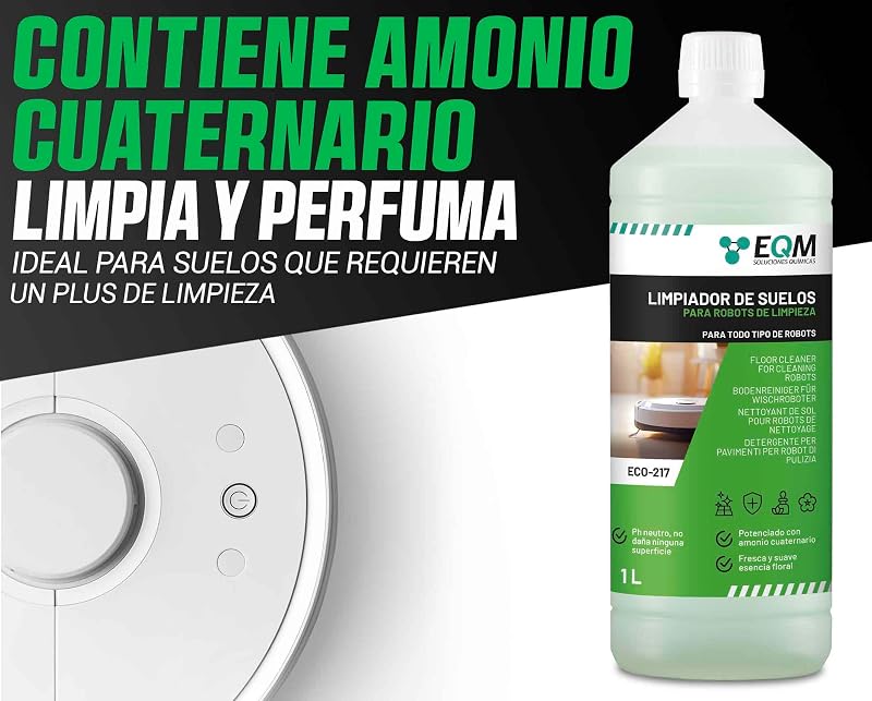 EQM - ECO-217 - Limpador de Pavimentos para Robôs de Limpeza - 2x1 L - Adequado para Qualquer Superfície graças ao seu pH Neutro - Aroma Floral Agradável