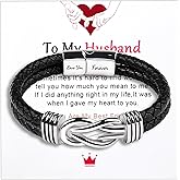 Lantine Leather Bracelets for Men Him Infinity Knot Bracelets Engraved Love You Forever Massage for Husband Love Connection Charm Bracelet for Birthday Christmas