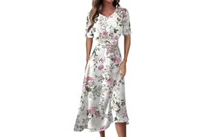 DOPOCQ Womens Summer Dresses 2024 Casual V Neck Short Sleeve High Waist Loose A-Line Swing Maxi Dress