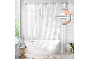 AmazerBath No Hook Shower Curtain and Liner 3-in-1, 100% EVA Luxury Soft Heavy Duty Clear Shower Liner, 72x75 Hookless Shower Curtain with 3 Heavyweight Stones