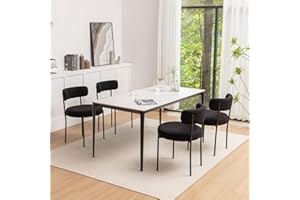 Riknuxi Boucle Dining Chairs Set of 4, Round Upholstered Dining Chairs with Black Metal Legs, Modern Dining Room Chairs for Dining Room, Kitchen, Living Room (Black)