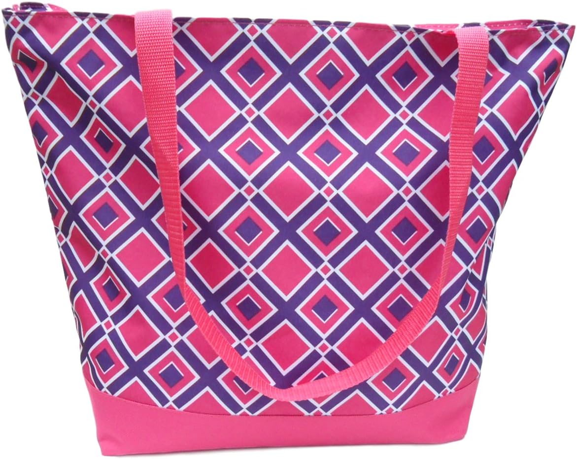 Best Easter Basket Stuffer Cute Large Pink & Purple Lined Beach Tote Bag Carrier for Ballet Slippers Books Groceries Travel Women Girl