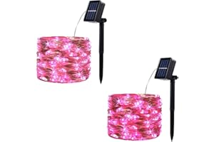 SPRKLINLIN 2 Pack 100 LED Solar Powered String Lights, Outdoor Waterproof Copper Wire 8 Modes Fairy Lights for Valentines Day Decor, Garden, Patio, Bedroom, Party, Home (Pink)