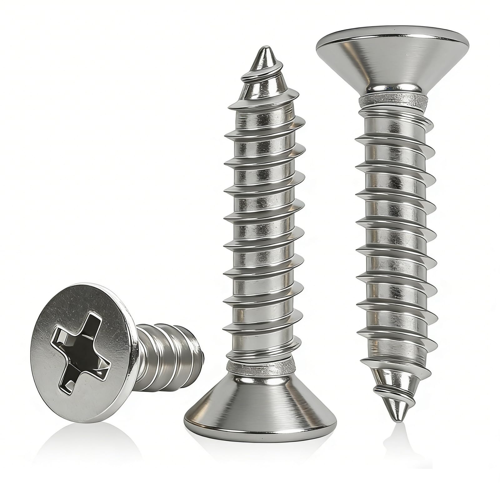 Photo 1 of #8 x 3/4 [100 Pack] Flat Head Phillips Drive Self Tapping Screws, Sheet Metal Screws, 304 Stainless Steel (18-8), Corrosion Resistant Screws for Wood, Sheet Metal and More