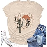 Women Adventure Shirts Retro Desert Sunrise T-Shirt Funny Hike Mountain Nature Travel Graphic Workout Tees Tops