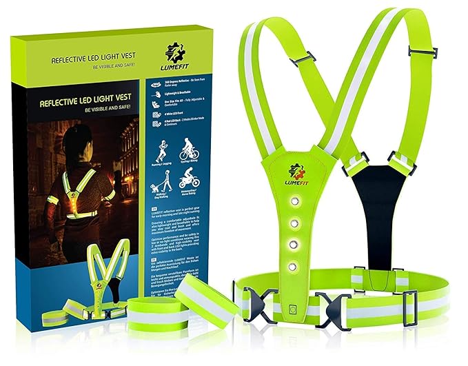LUMEFIT Warnweste, Reflektorweste, Sicherheitsweste | Reflektierende gelbe Laufwesten mit Armbändern | High-Vis für die Siche