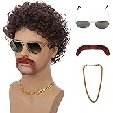 WAVELNM Boys 80s 70s Wig with Bangs Short Curly Wavy Wigs Kids Dark Brown Wig Disco Cosplay Wigs for Daily Party Halloween