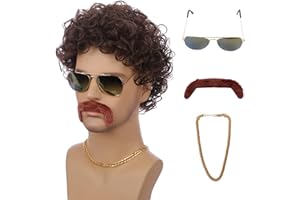 WAVELNM Kids 80s 70s Wig with Bangs Short Curly Wavy Wigs for Kids Boys Dark Brown Wig Child Disco Cosplay Wigs for Daily Party Halloween