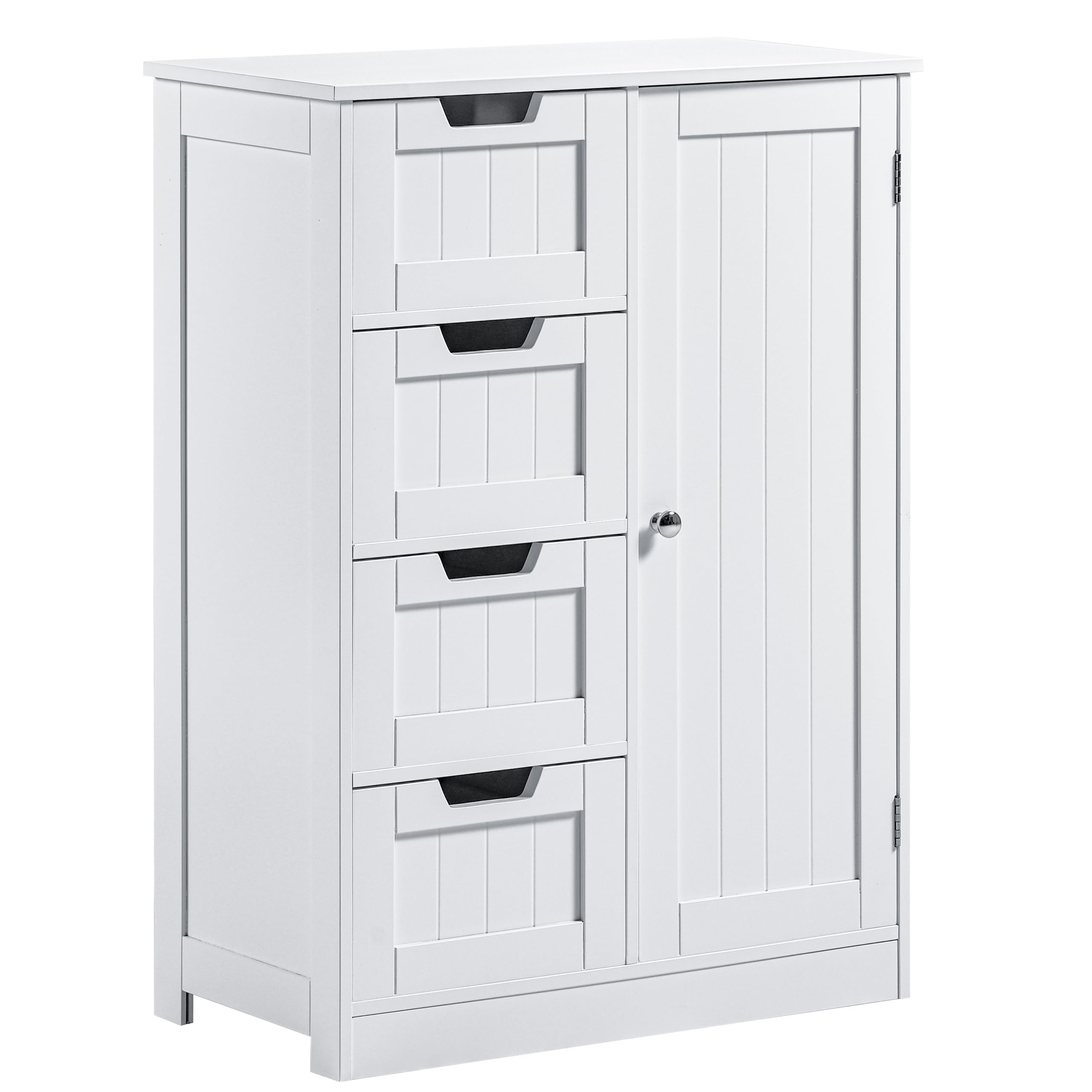 Bath Vida Priano 4 Drawer & 1 Door Bathroom Floor Cabinet | White | Space-Saving Storage | 81H x 60W x 30D cm | Adjustable Shelf | Anti-Tip | Freestanding | Modern Wooden Storage Unit
