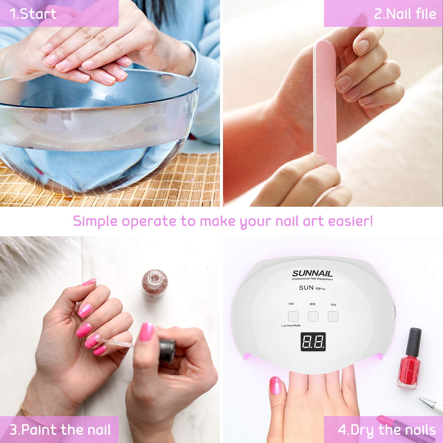 40W UV LED Nail Lamp, Fast Curing Gel Nail Dryer with 3 Timer Settings, Count Down LCD Display, Auto On/Off for Salons and Home, White