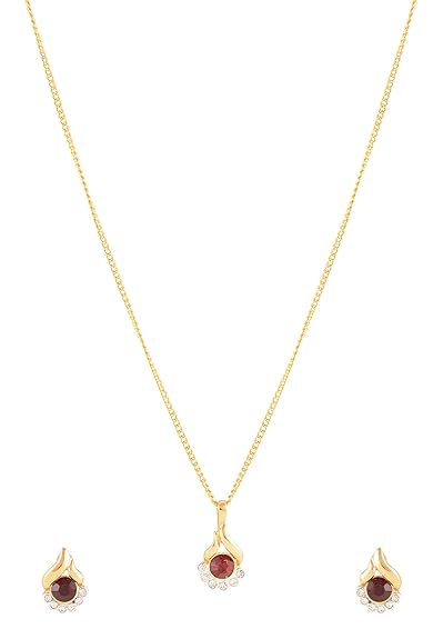 Buy Estelle Red Stone Gold Plated Pendant And Earring American