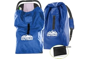 OUTRAV Car Seat Travel Bag with Backpack Straps – Protective Airport Approved Airplane Baggage Gate Check Luggage Storage Sack for Traveling with Booster or Carseat – Universal 2-in-1 Carrying Jacket System