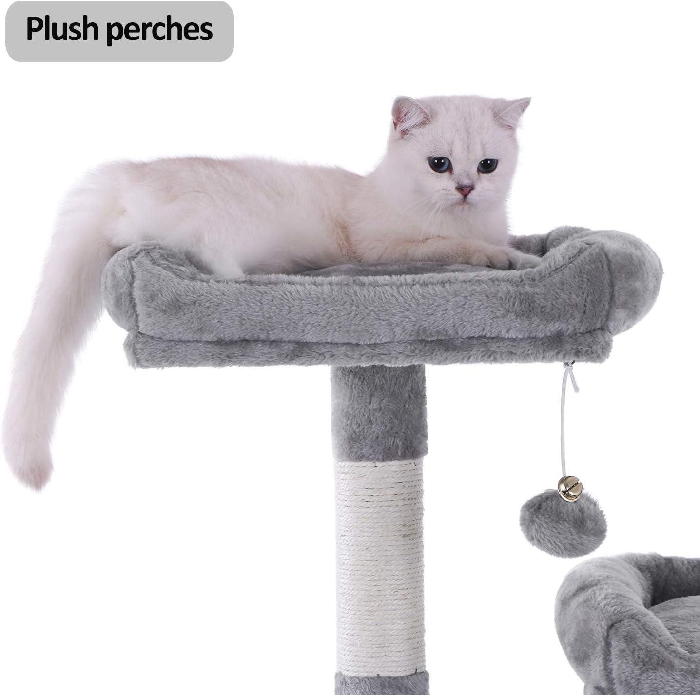 BEWISHOME Multi-Level Cat Tree Condo with Sisal Scratching Posts, Perches, Houses, Hammock and Baskets, Cat Tower Furniture Kitty Activity Center Kitten Play House Light Grey MMJ05G : Pet Supplies