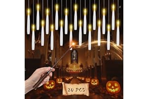 wxnlo Floating Candles with Wand, 20 Pcs Magic Hanging Flameless LED Candles, Battery Operated Flickering Lights with Wand Remote for Halloween Indoor Decor, Halloween Decorations Party Gift