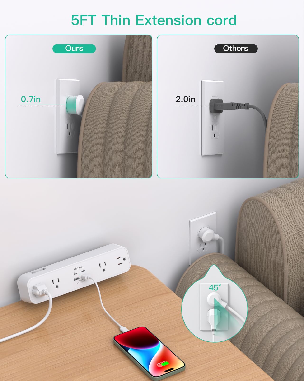 PD30W Desk Clamp Power Strip, Desktop Mount Surge Protector, Fast Charging Station, 5Ft Extension Cord Desk Edge Mount Shelf with 4 Outlets 4 USB Ports (2 USB C), Home Office Accessories Essentials