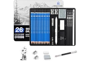 ROCOD Sketch Pencils for Kids and Adults Drawing, 26-Piece Profession Sketching Pencils, Drawing Pencil for Artists Beginner Sketching, Art Graphite Pencil 6B to 4H
