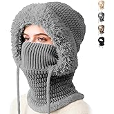 3 in 1 Beanie Hat for Women,3 in 1 Beanie Hat with Scarf and Mask,Knitted Ski Scarf and Mask Set,Womens Knit Beanie Hats
