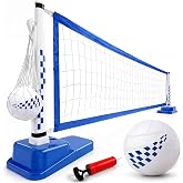 Kinreecell Inground Pool Volleyball Set with 15-25FT Adjustable Net | Includes Pro Net, Heavy-Duty Bases, 2 Balls and Pump, Adjustable Outdoor Pool Volleyball Set for Family Games and Summer Fun