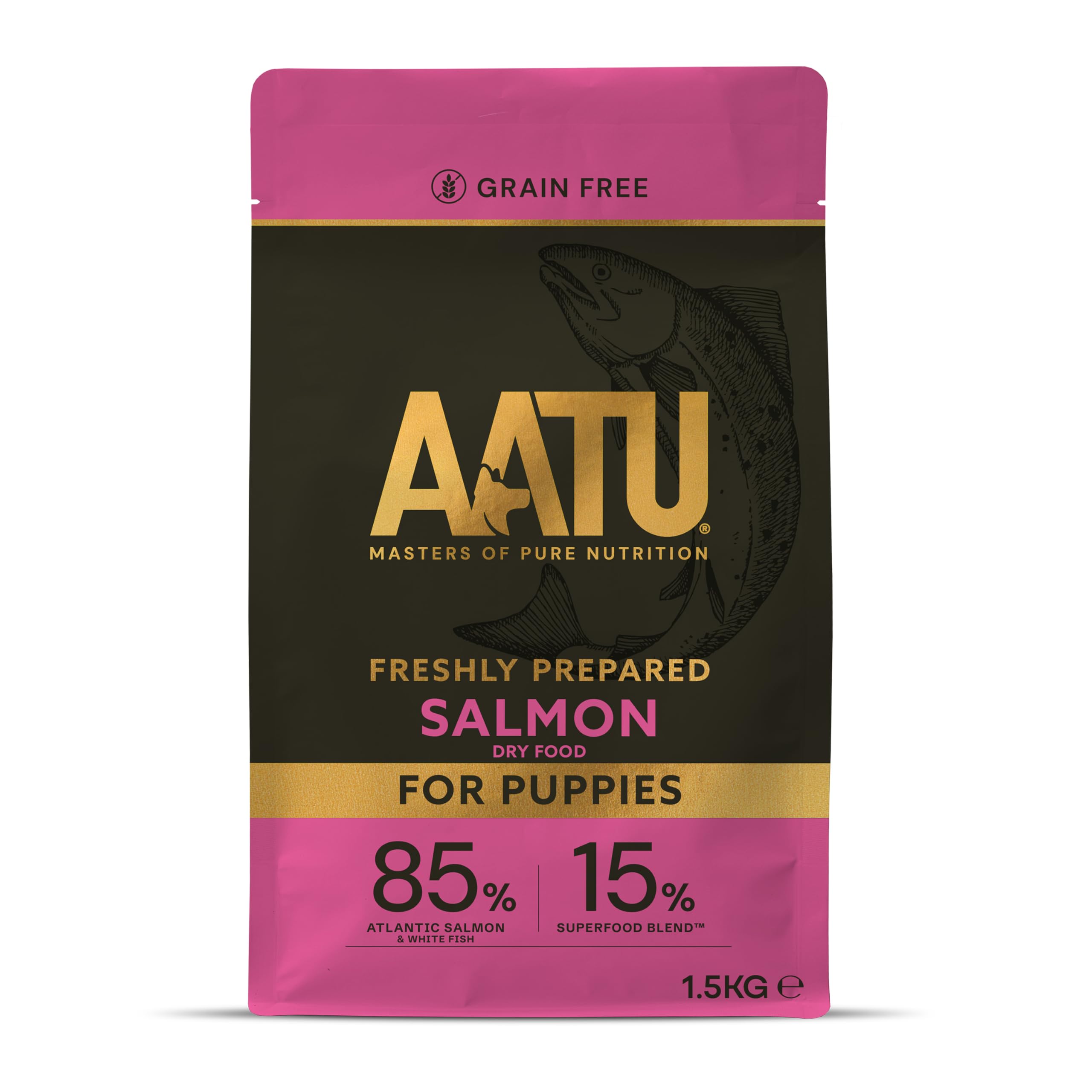 AATU 85/15 Complete Dry Puppy Food, Salmon 1.5kg - Dry Food Alternative to Raw Feeding, High Protein. No Nasties, No Fillers. (Packaging may vary).