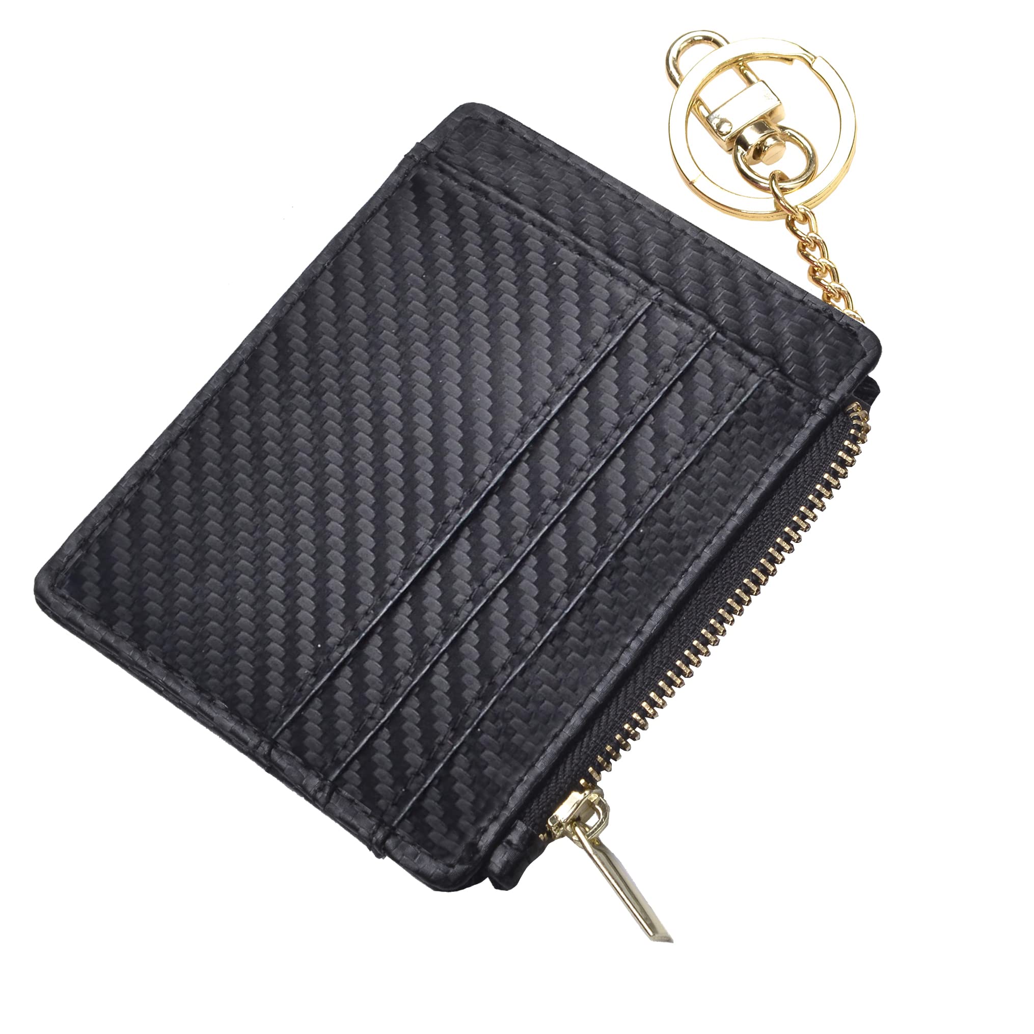 ehsbuy Card Holders Women Slim Ladies Card Holder Wallet RFID Blocking Leather Zipper Coin Purse Keychain Card Wallet