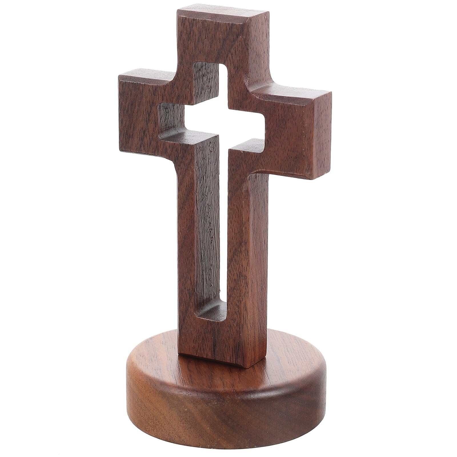 Abaodam Standing Wooden Cross Ornament 5.6 Inch Crucifix Figurine Religious Wood Decor for Home and Wall Display