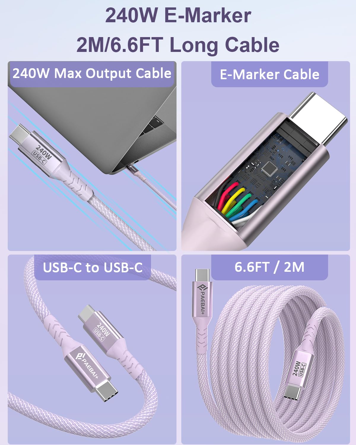 PAEBAI+ USB C Ladegerät 100W PD 3.0 GaN Laptop Netzteil für MacBook Pro/Air, Lenovo ThinkPad, Huawei Matebook, Asus, Dell XPS, iPad, Samsung Galaxy S25/S24, iPhone 17/Pro und weitere Typ C Ladekabel 6
