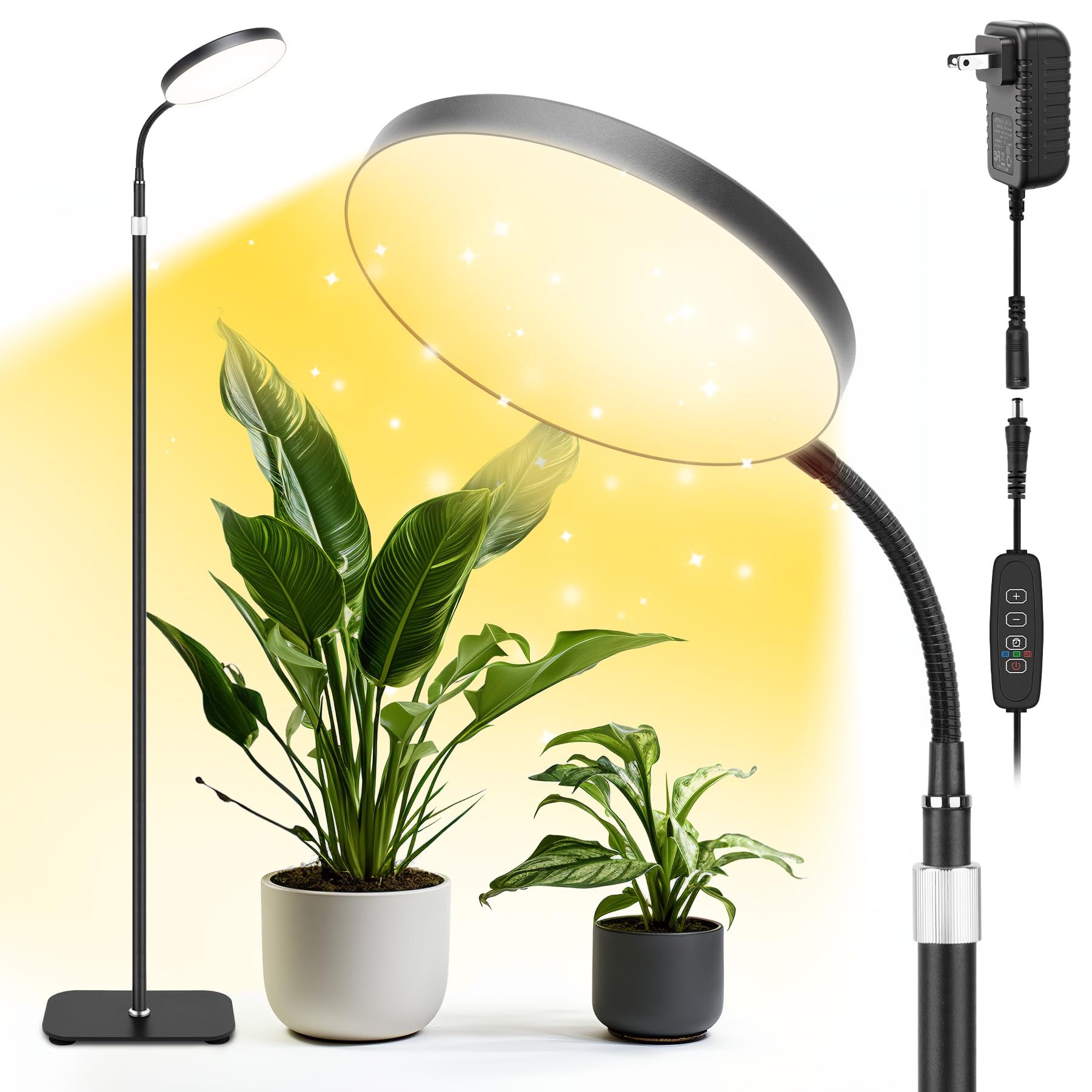 Photo 1 of MistyJungle Plant Grow Lights for Indoor,20W Large Round Full Spectrum Warm Light with Gooseneck,63in Tall Stand Floor Growing Lamp, Auto Timer,10 Dimmable Levels for Tall Small Plants Flower Growth