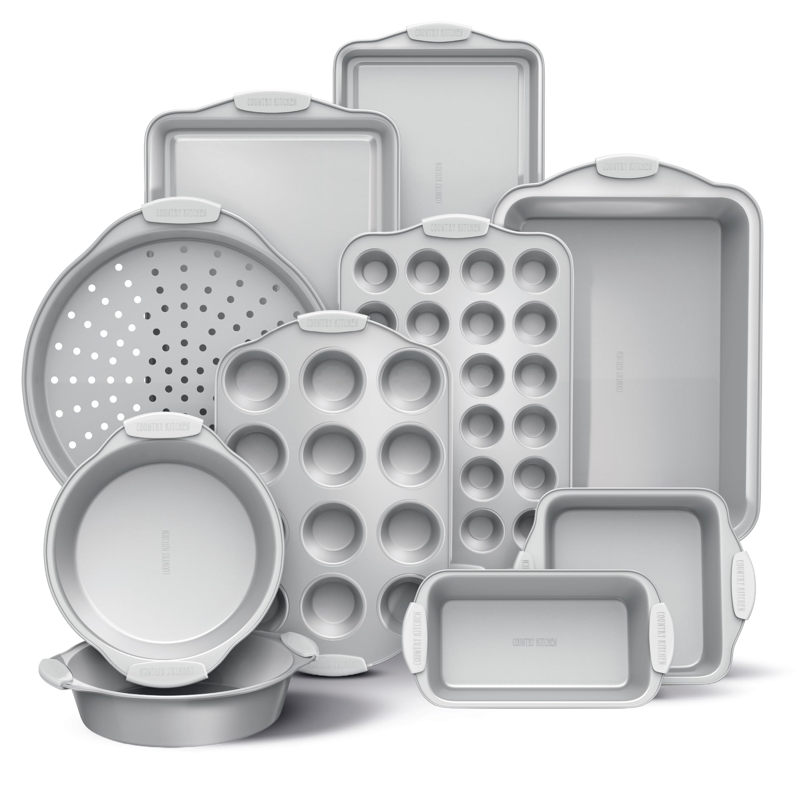 Country Kitchen Nonstick Stackable Bakeware Set - Heavy Duty, Durable, Easy Release Baking Set, Silver, 10 Pcs Image