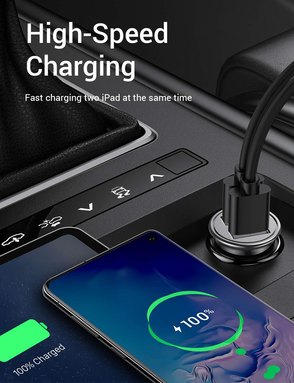 AINOPE Car Charger, 4.8A All Metal Car Charger Adapter Dual USB Port Fast Car Charging Mini Flush Fit Compatible with Xs max/XR/x/7/6s, Air 2/Mini 3, Note 9/Galaxy S10/S9/S8, Phone, Tablet-Silver