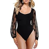 Pasgreson Women's Sexy long sleeve Bodysuit See Through Tops Party Night Out Club Outfits Slim Leotard Body Suits