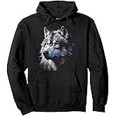 Alpha Wolf Shirt Fantasy Art Graphic Blue Eyes Wolf Lovers Pullover Hoodie