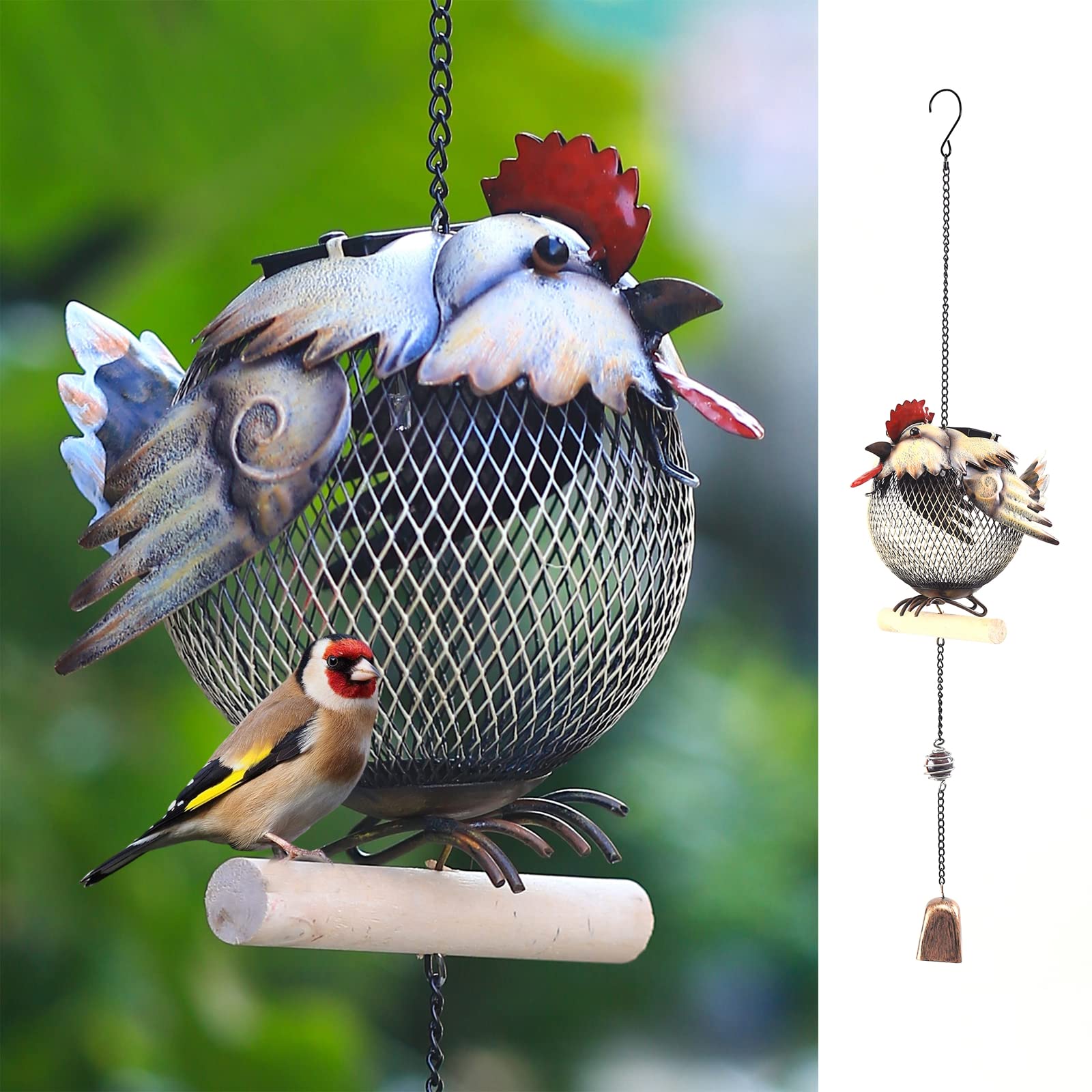 HSHD Solar Bird Feeders Squirrel-Proof for Outside,Cute Animal Shaped Birdfeeders,Bird feeder Gifts for Bird Lovers (Rooster Shaped)