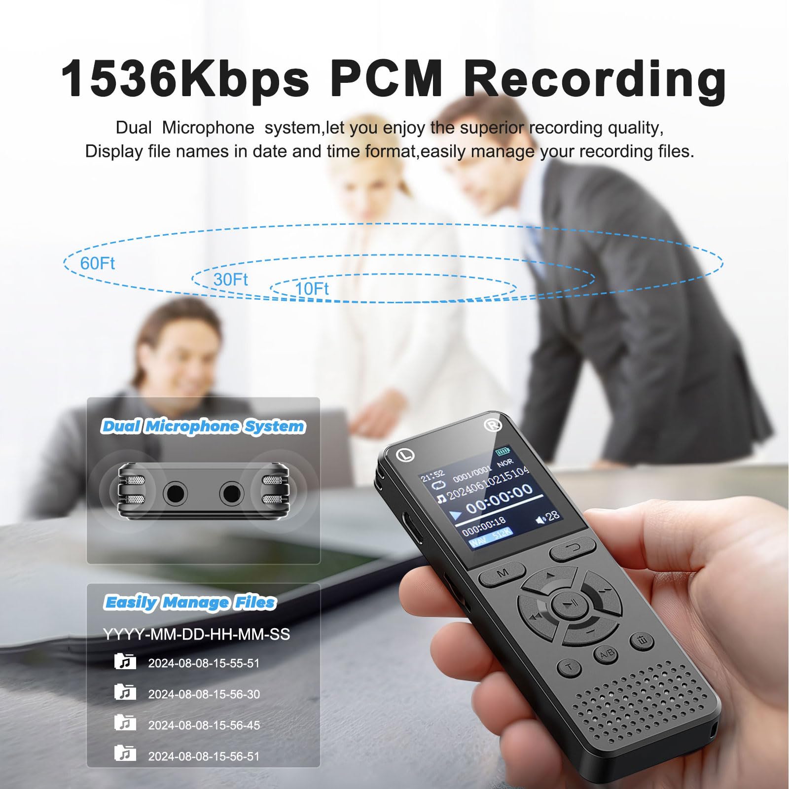 128GB Digital Voice Recorder for Lectures & Meetings - Holyask Ultra-Long 9296 Hours Voice Activated Audio Recorder with Playback, Password Protection, and Clear Sound Recording