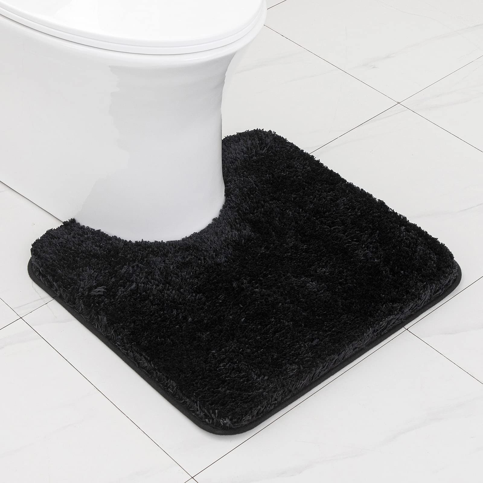 MIULEE U Shape Bath Mat Super Absorbent WC Toilet Rug Non Slip Mat Super Soft Floor Mat Washable Rugs Cozy and Shaggy Rug Carpet for Bathroom Black 1 Piece 50 x 50 cm 20x20 Inch — image 1