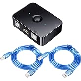 QIANRENON USB2.0 Printer Sharer Switcher 2 Port USB B Print Selector Switch Adapter, 2 Computer Share 1 Printer Manual Switcher, with LED Light, Including 2 * 1.5m Print Cable