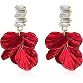 YISXVD Vintage Petal Stud Earrings for Women Crystal Rose Flower Floral Drop Dangle Earrings Party Wedding Jewelry