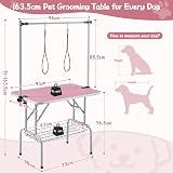 Yaheetech 91cm Pet Grooming Table Adjustable Height with Storage Pink 164cm High view 4