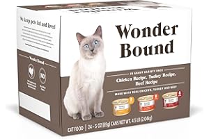 Amazon Brand - Wonder Bound Gourmet Wet Cat Food in Gravy Variety Pack (Turkey, Chicken, Beef), Poultry, Made in USA, 3 Ounce (Pack of 24)