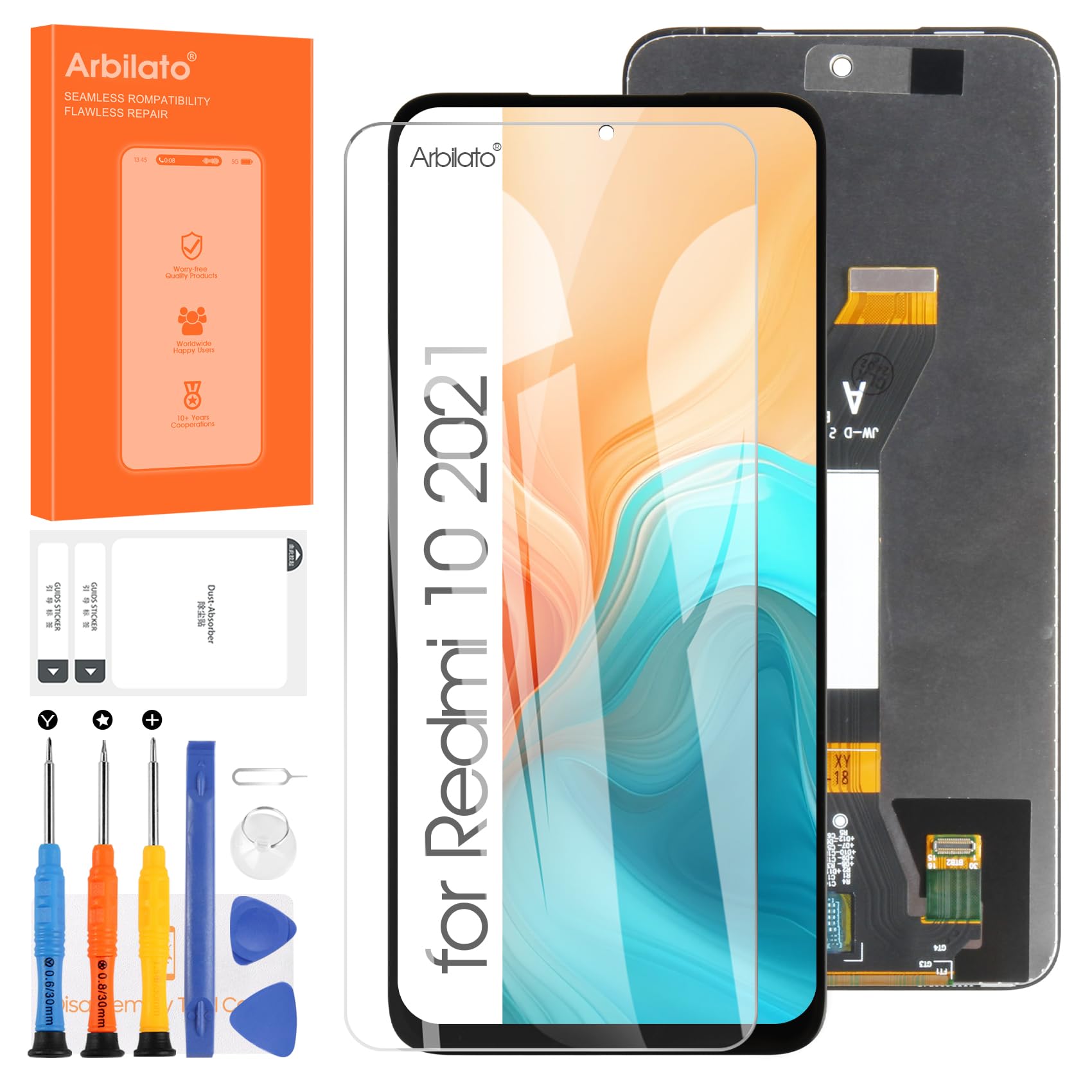 For Xiaomi Redmi 10 2021/10 2022/10 Prime 2022 Screen Replacement, LCD Display Digitizer Touch Screen Assembly with Repair Tools