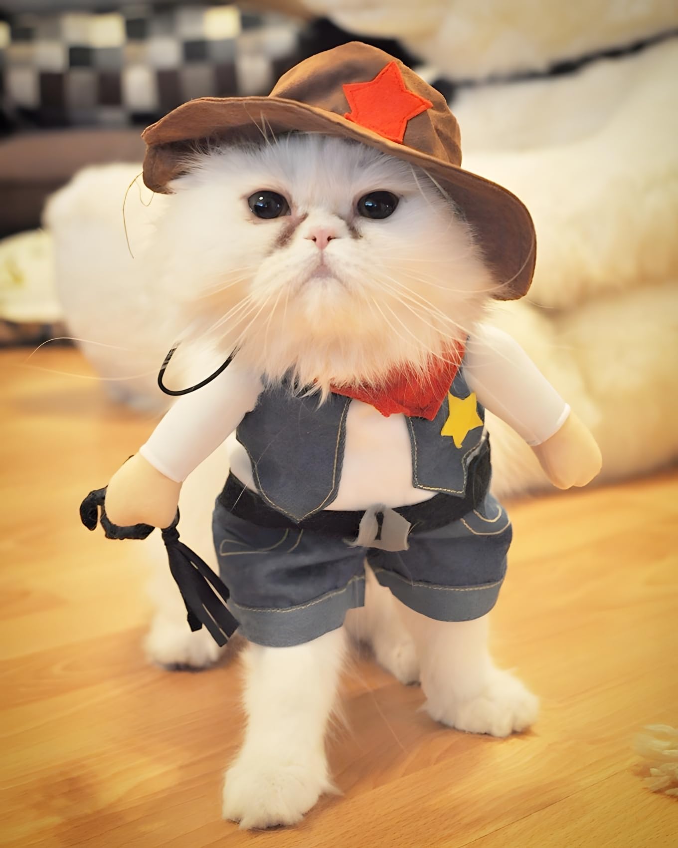 DELIFUR Cat Christmas Costumes,the Cowboy for Party Christmas Special Events Costume,West CowBoy Uniform with Hat, Funny Pet Cowboy Outfit Clothing for Dog Cat(M)