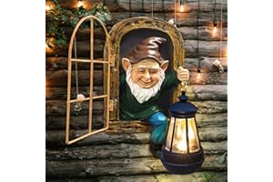 REYISO Gnomes Statue with Solar Lights Christmas Decorations Whimsical Fairy Garden-Elf Outdoor Tree Hugger Garden Statues- Tree Face Sculpture, Yard Art for Patio,Fence,Lawn,Wall Gnomes Ornament