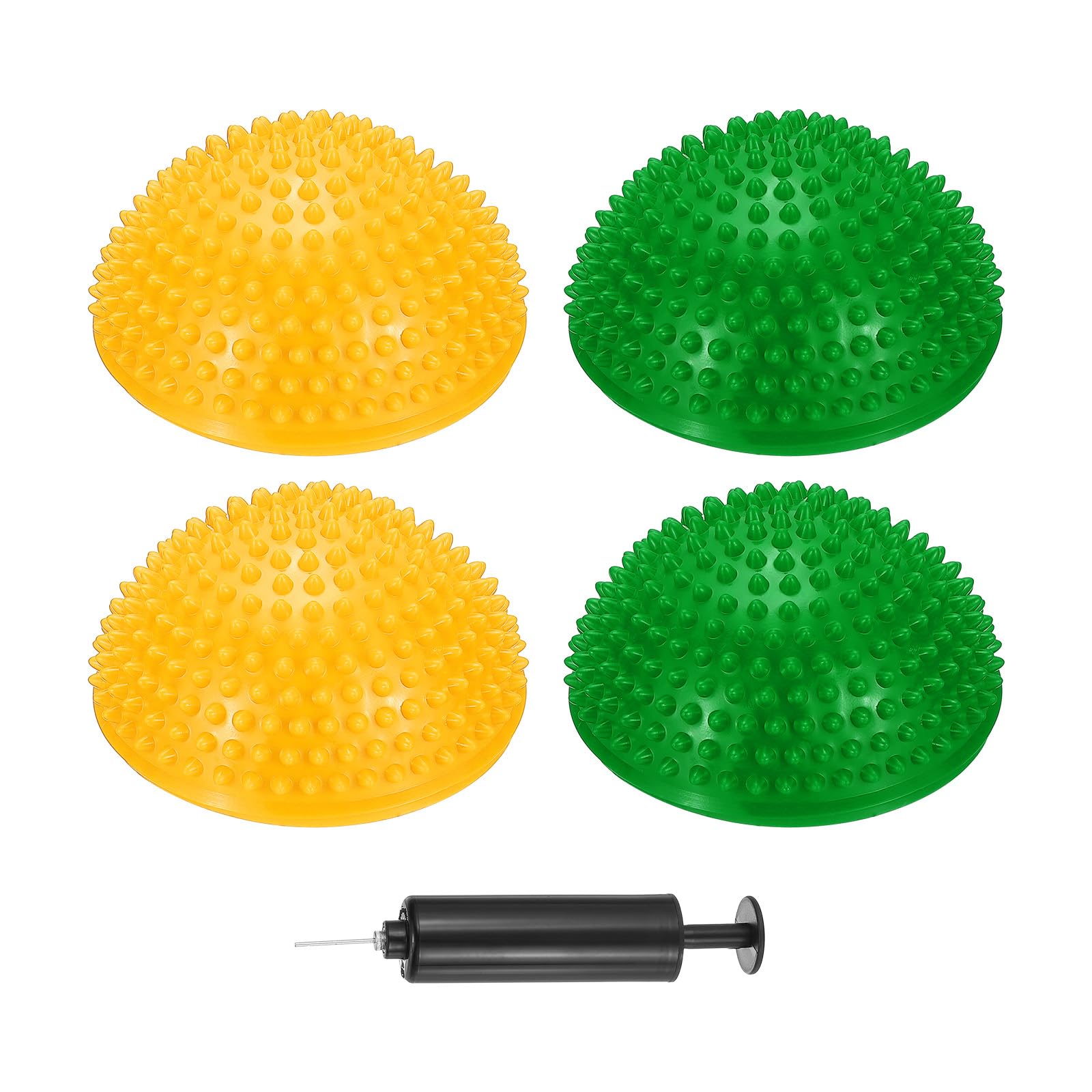 PATIKIL 4 Pcs Half Spiky Domes Balance Pods 6.7x3.1 Inch, Balance Trainer Dots with Hand Pump for Core Body Balancing Stability Training Foot Massage, Green/Yellow