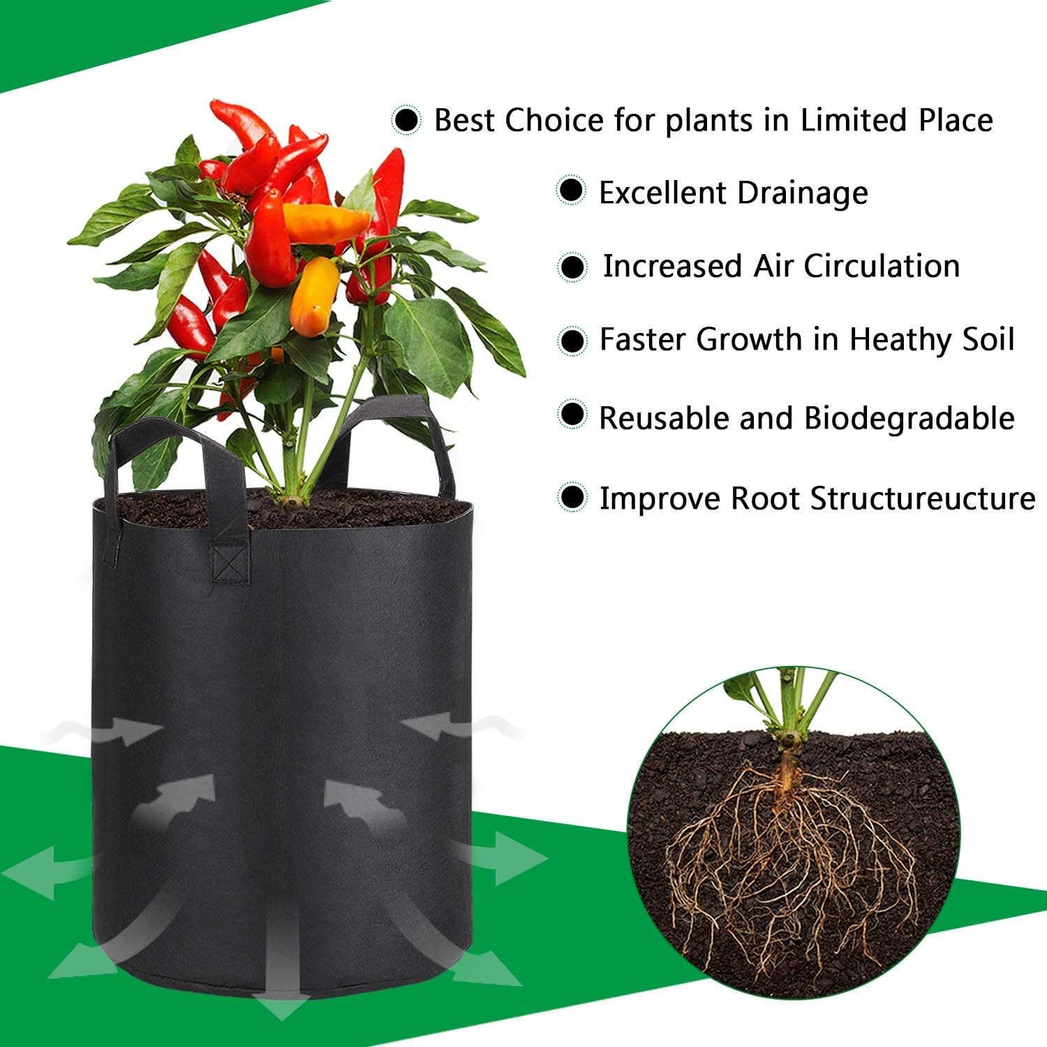 PEYOU Bolsa de Cultivo de Plantas 45L(5 Piezas), Saco para Plantas ...