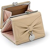 Denovin Wallet Women, Bow Trifold Wallets, Small Cute Coin Purse for Woman, Coquette Credit Card Holder and Cash Bag for Ladies (Khaki)