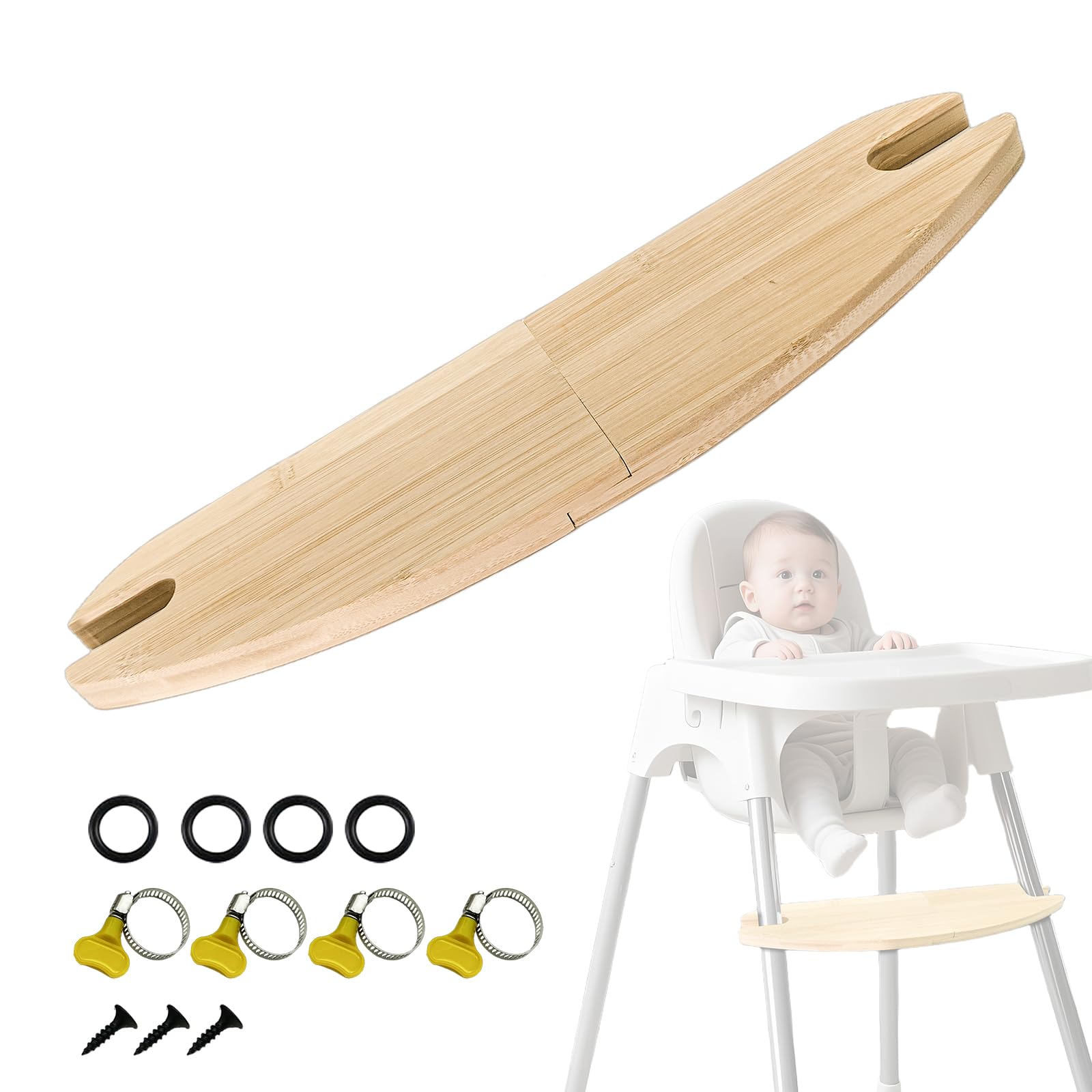 Photo 1 of ***Missing Hardware****High Chair Footrest High Chair Adjustable Foot Rest Baby Wooden Bamboo Board Equipped with Suitable Rubber Rings. Adjustable Clip. Suitable for Various Baby Footrests